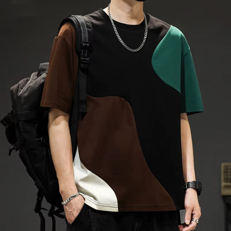 T-shirt Crossover à Panneaux pour Homme – Streetwear Oversize