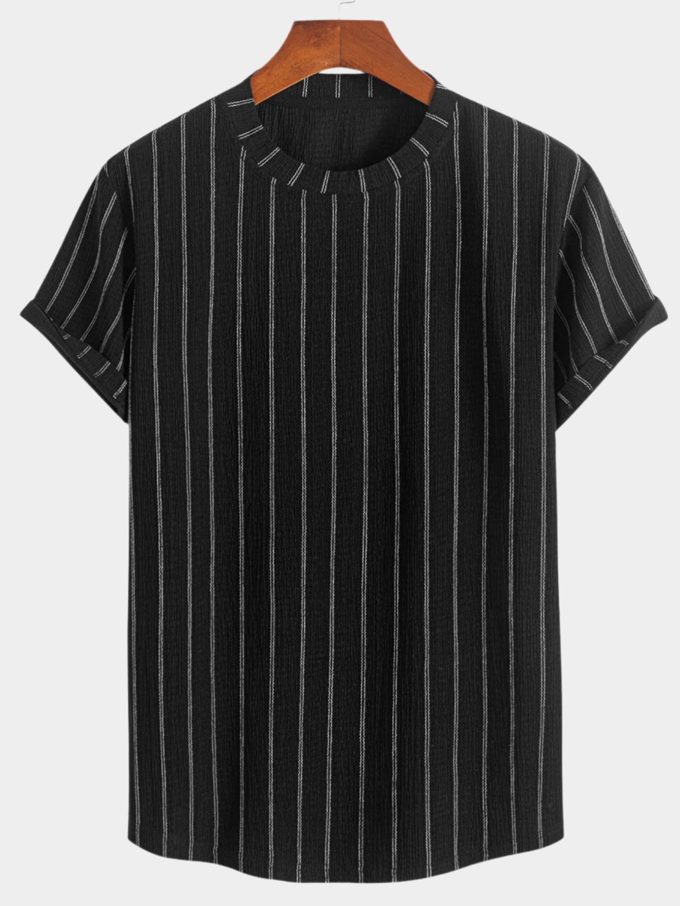 Chemise décontractée à rayures texturées et ourlet en arc pour homme