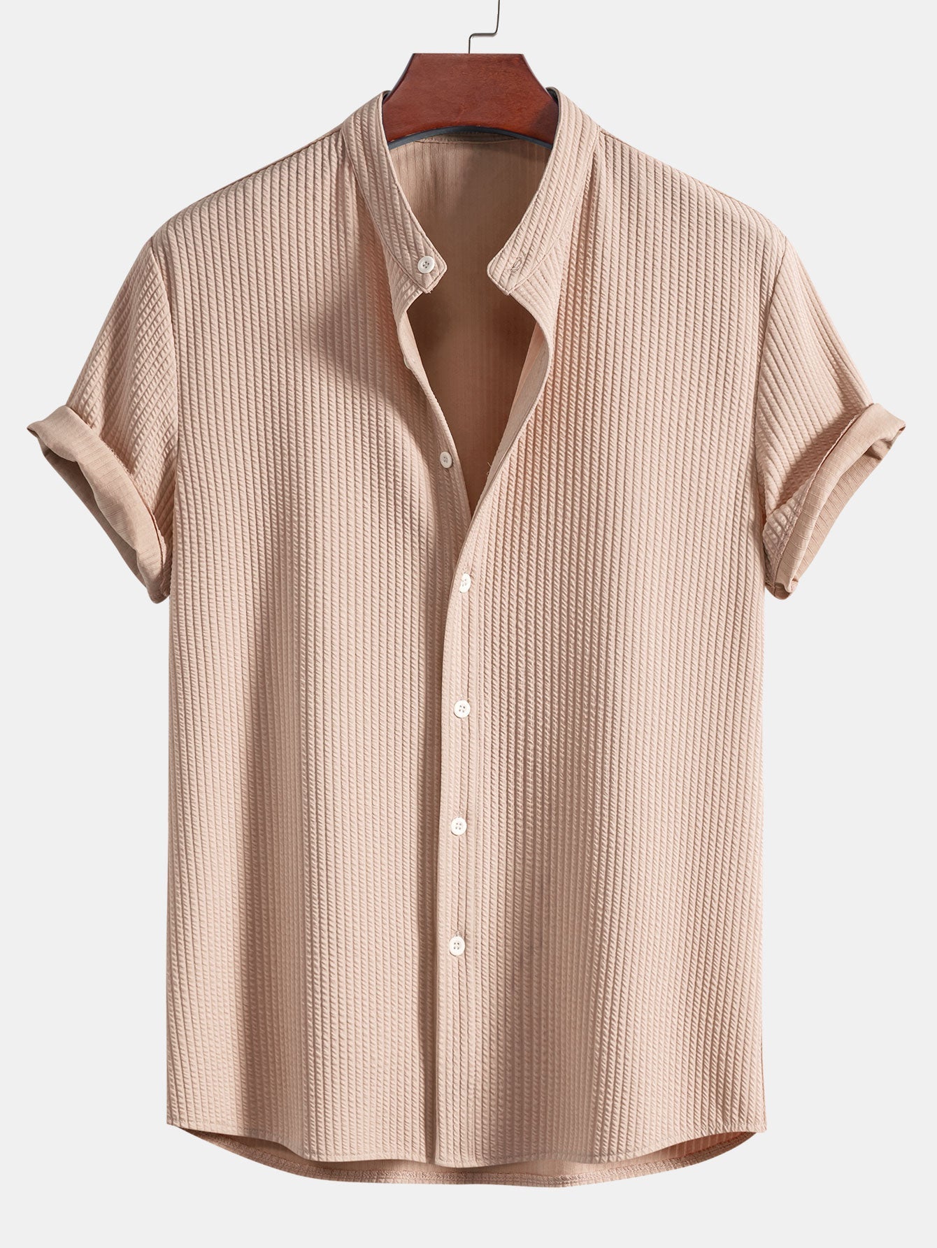 Côtelé coupe ajustée chemise à col montant et short à cordon de serrage deux ensembles