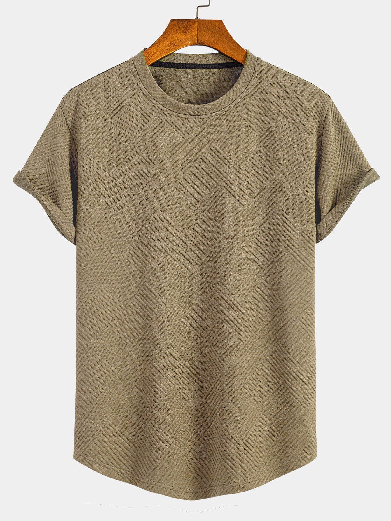 T-shirt à manches courtes et ourlet noué en jacquard – Haut décontracté pour homme
