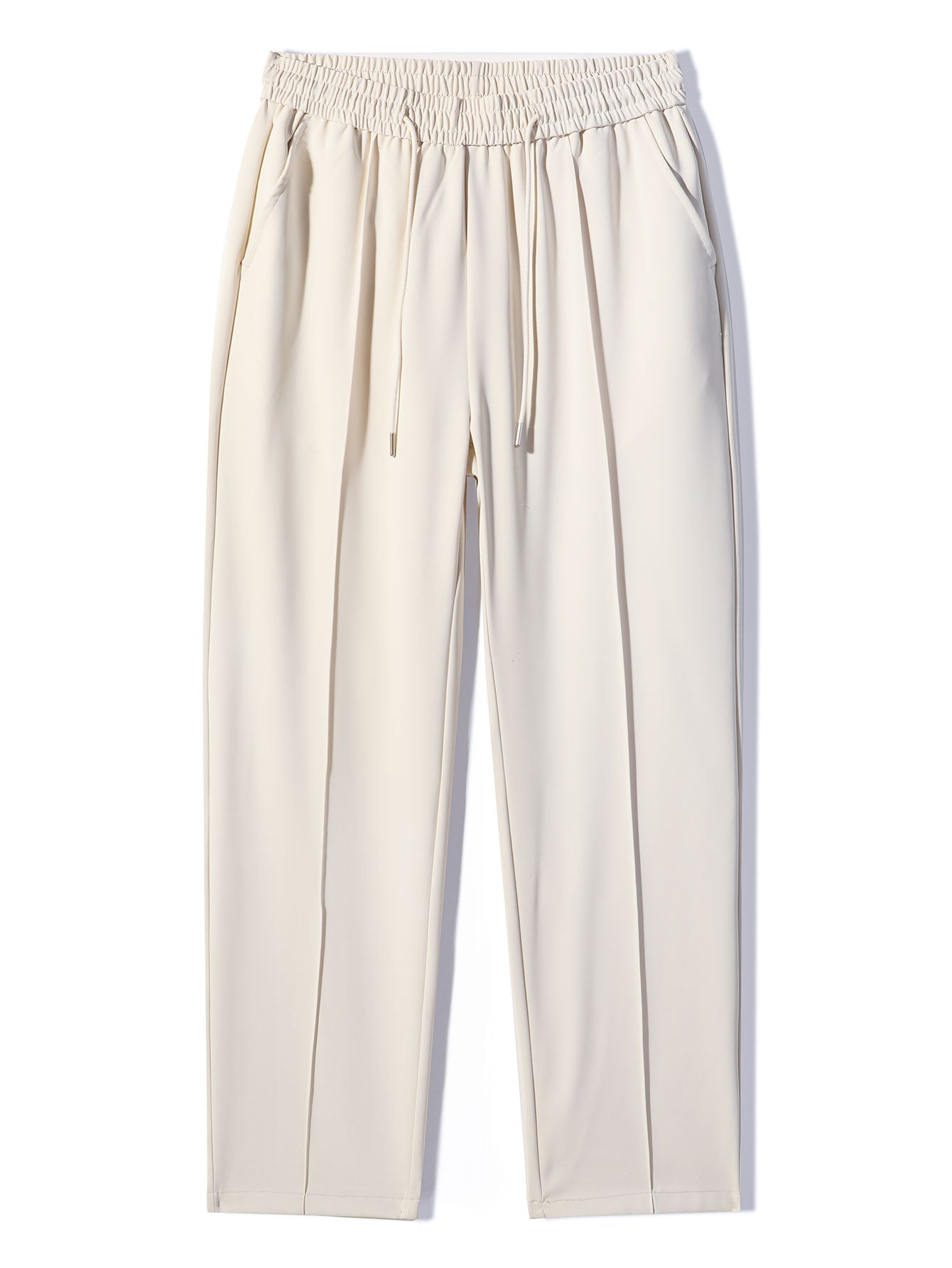 Pantalon droit élégant à simple pli et cordon de serrage pour homme