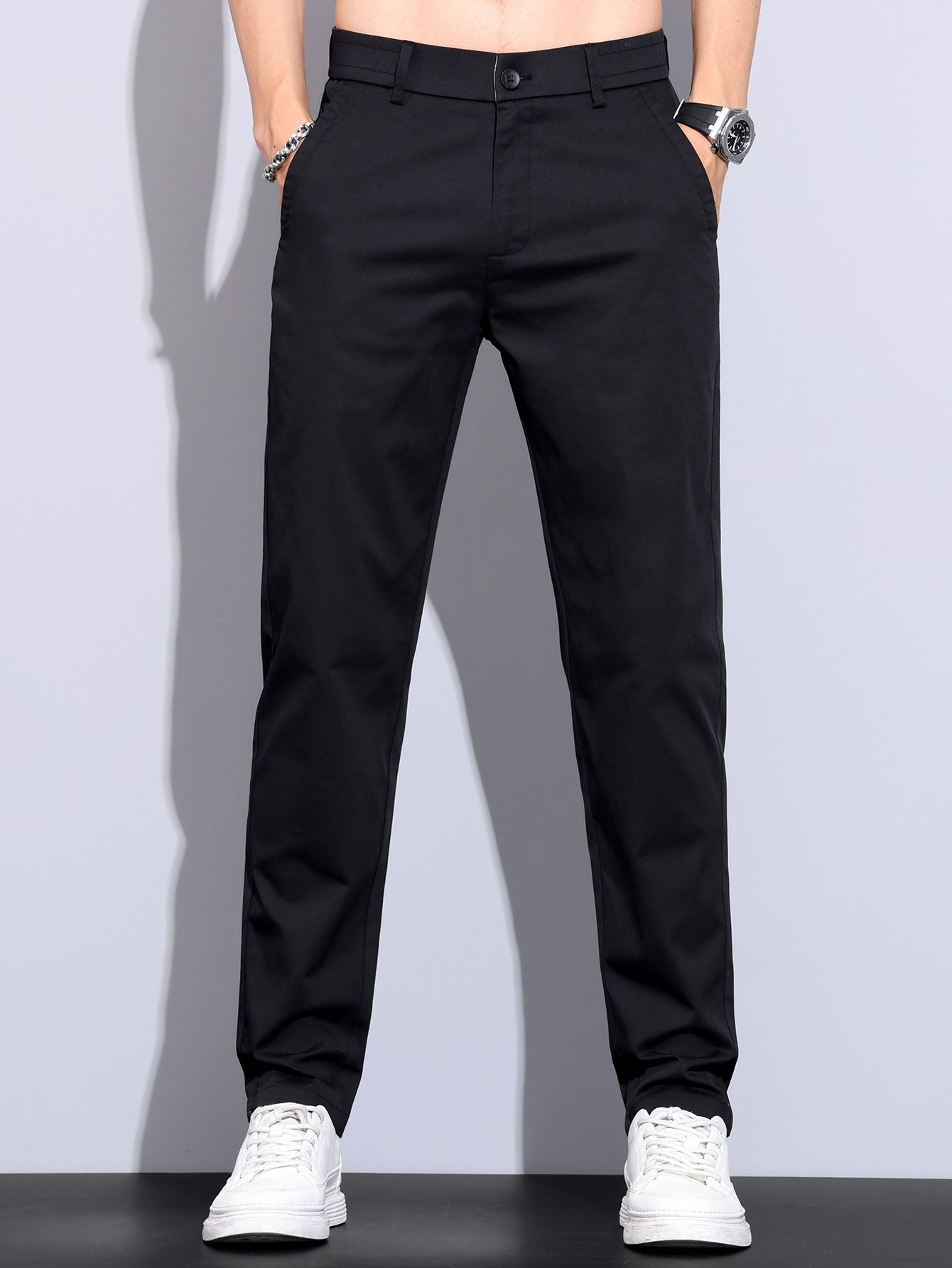 Pantalon droit à taille élastique élégant et classique pour homme