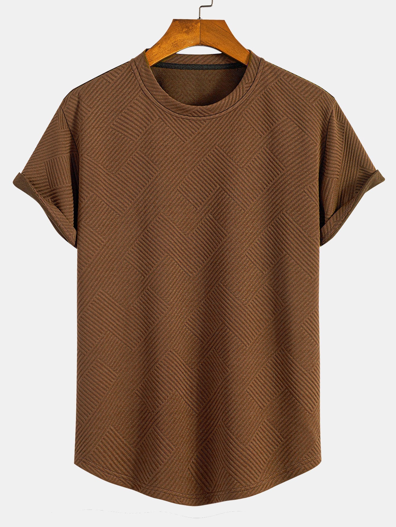 T-shirt à manches courtes et ourlet noué en jacquard – Haut décontracté pour homme