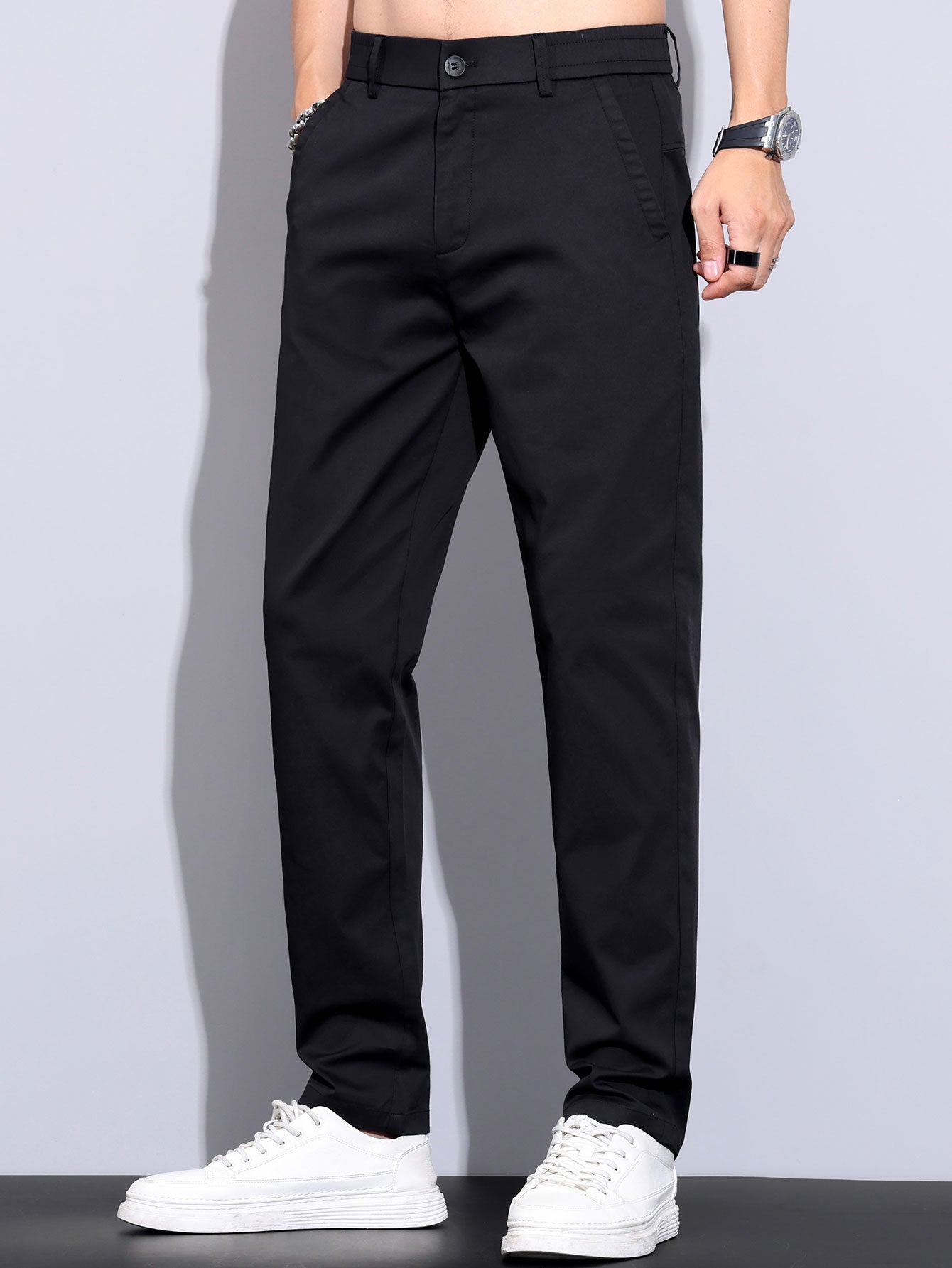 Pantalon droit à taille élastique élégant et classique pour homme