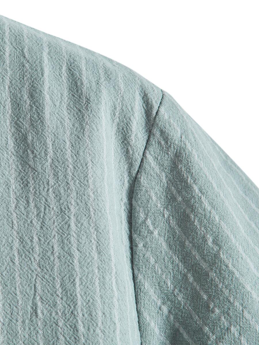 Chemise boutonnée à manches courtes et rayures en lin pour homme