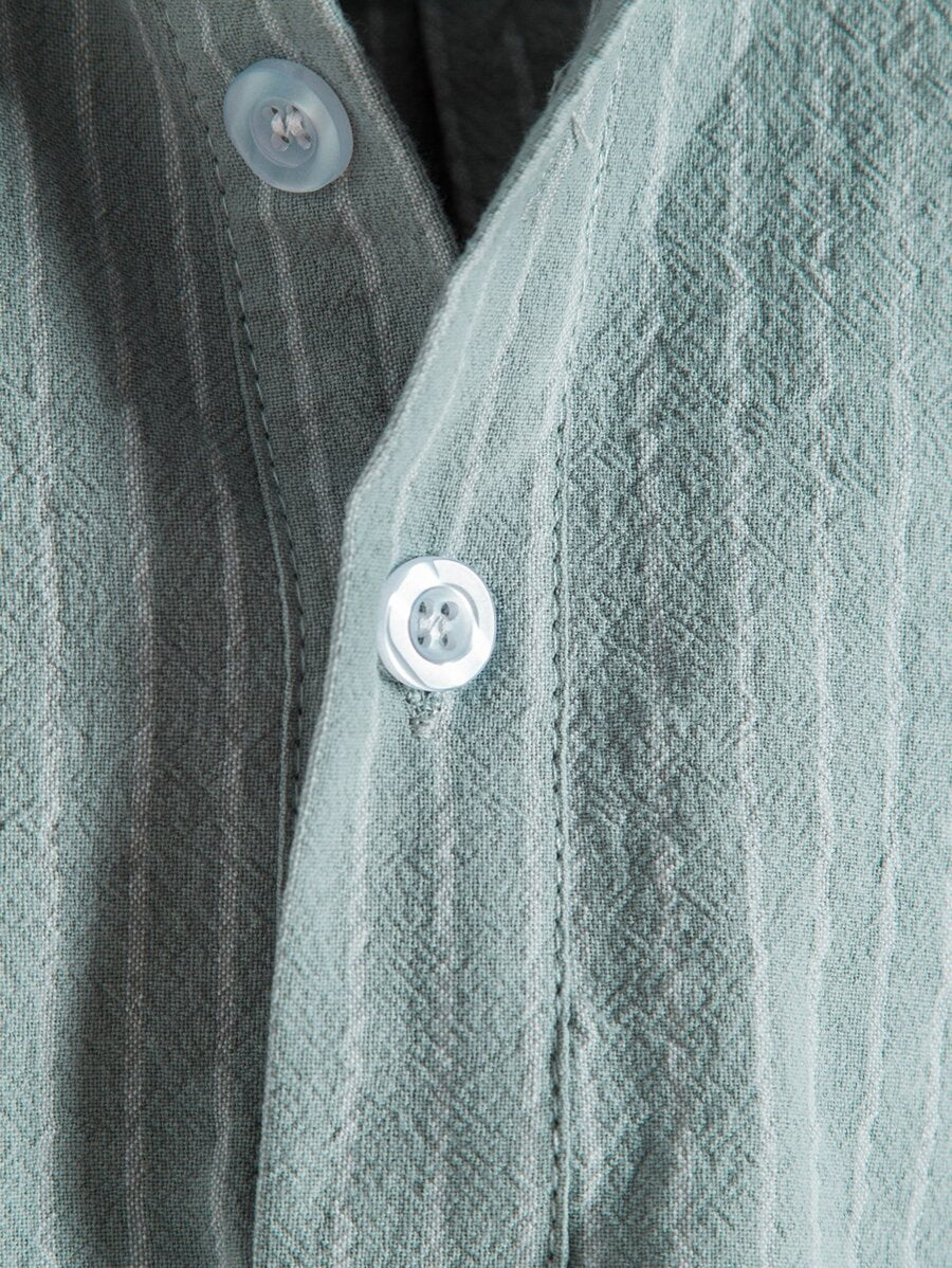 Chemise boutonnée à manches courtes et rayures en lin pour homme