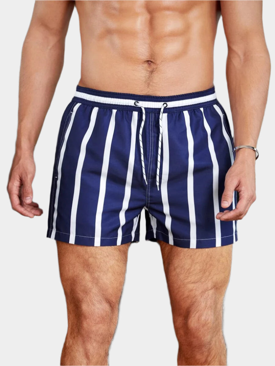 Short court rayé avec cordon de serrage et taille élastique pour homme