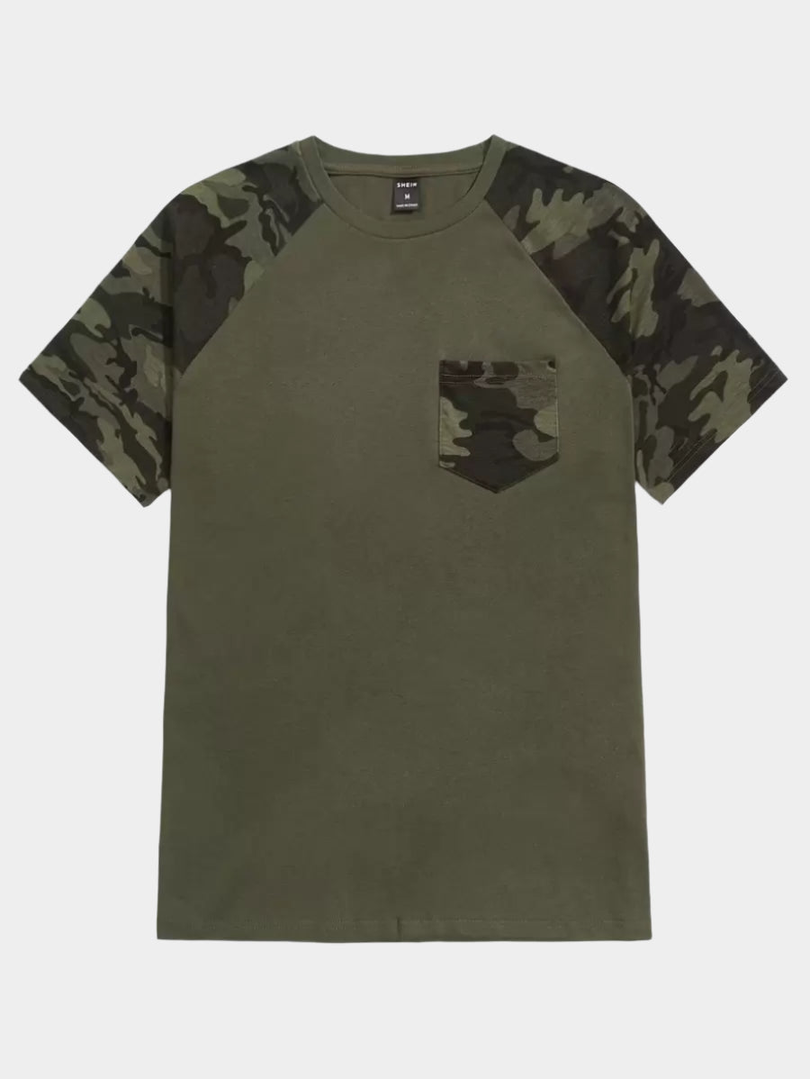 Chemise à col rond avec manches raglan et imprimé camouflage coton