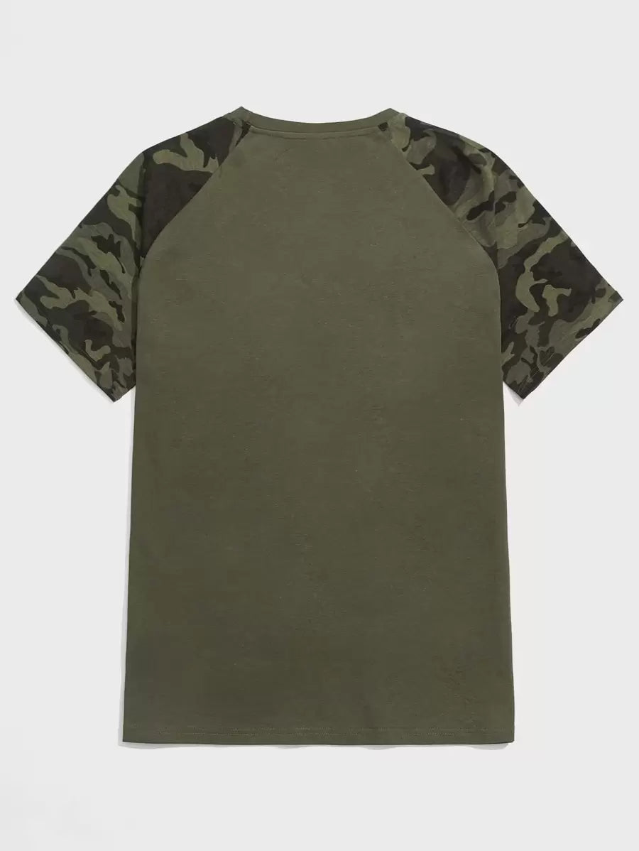 Chemise à col rond avec manches raglan et imprimé camouflage coton
