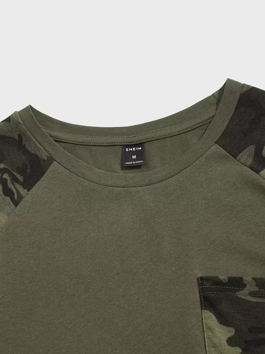 Chemise à col rond avec manches raglan et imprimé camouflage coton