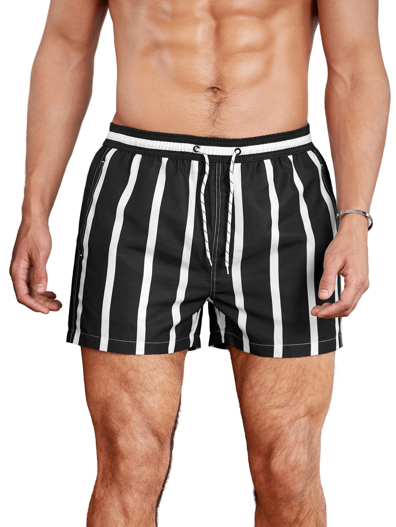 Short court rayé avec cordon de serrage et taille élastique pour homme