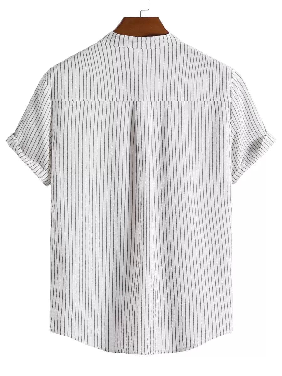 Chemise boutonnée à manches courtes et rayures en lin pour homme