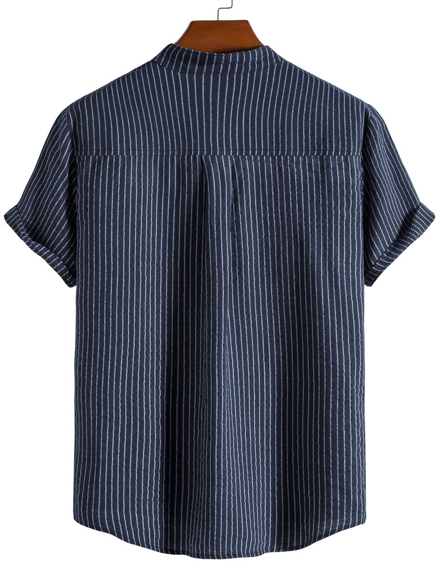 Chemise boutonnée à manches courtes et rayures en lin pour homme