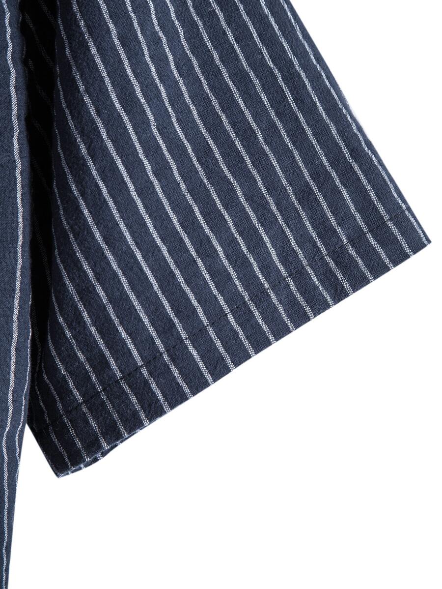 Chemise boutonnée à manches courtes et rayures en lin pour homme