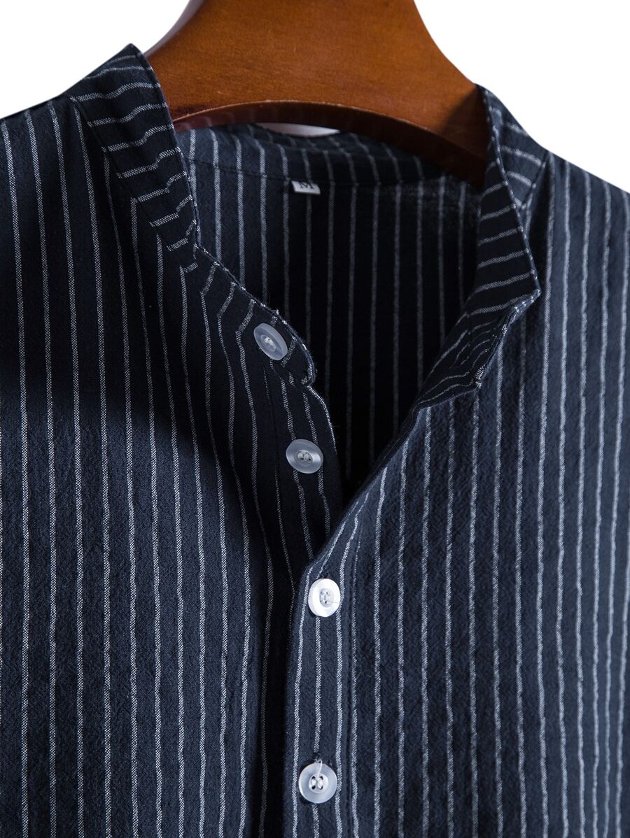 Chemise boutonnée à manches courtes et rayures en lin pour homme