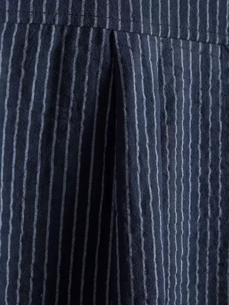 Chemise boutonnée à manches courtes et rayures en lin pour homme