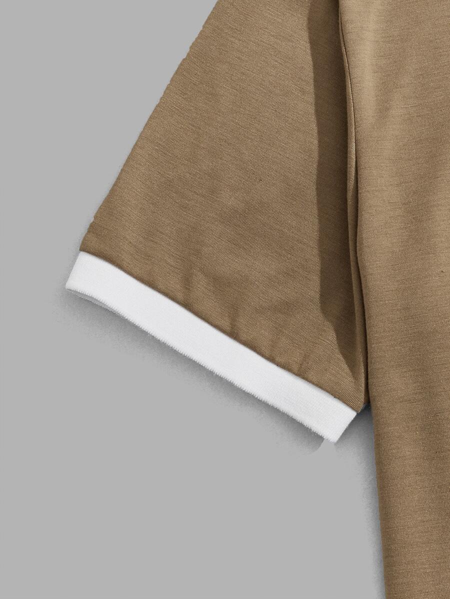 Polo décontracté à manches courtes avec lettres et couleurs contrastées pour homme