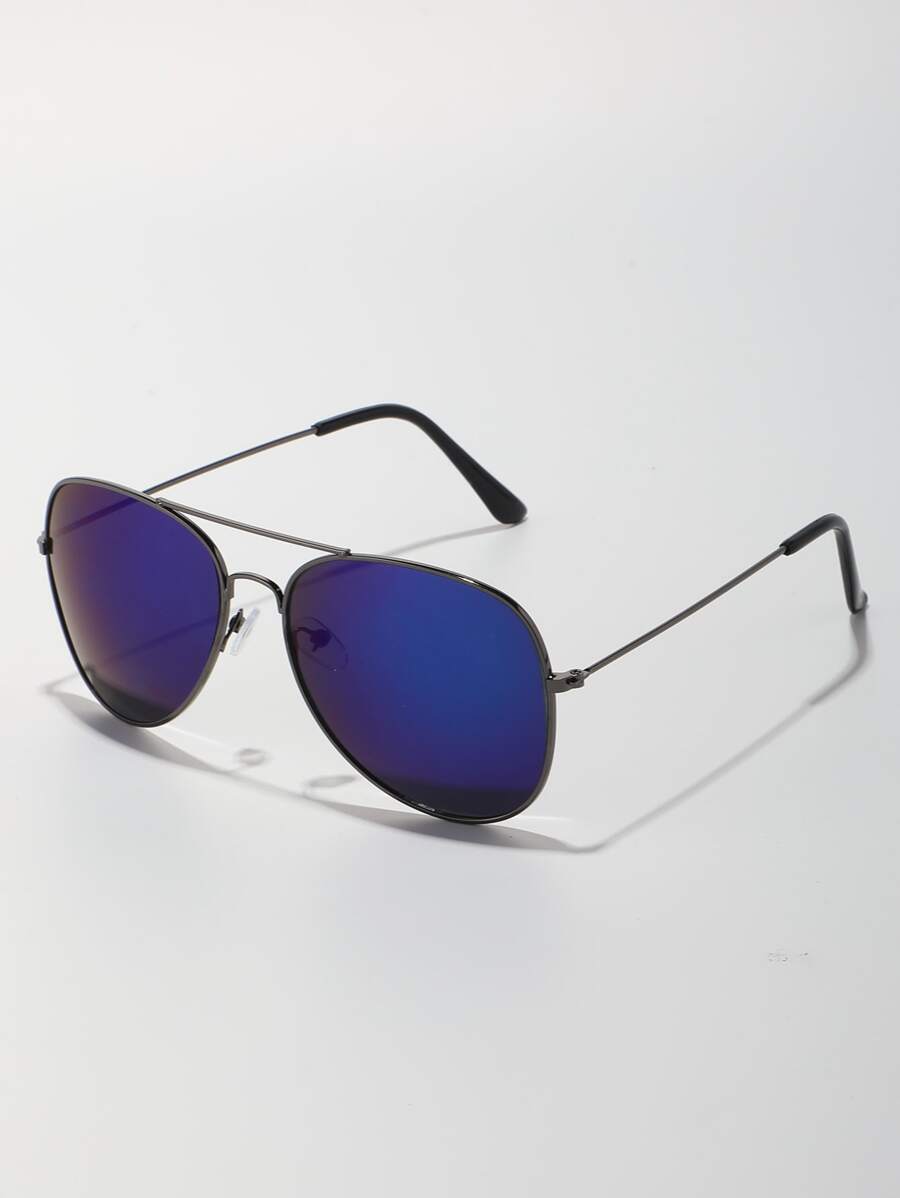 Lunettes de soleil rétro à double pont en métal – Style denim western des années 90