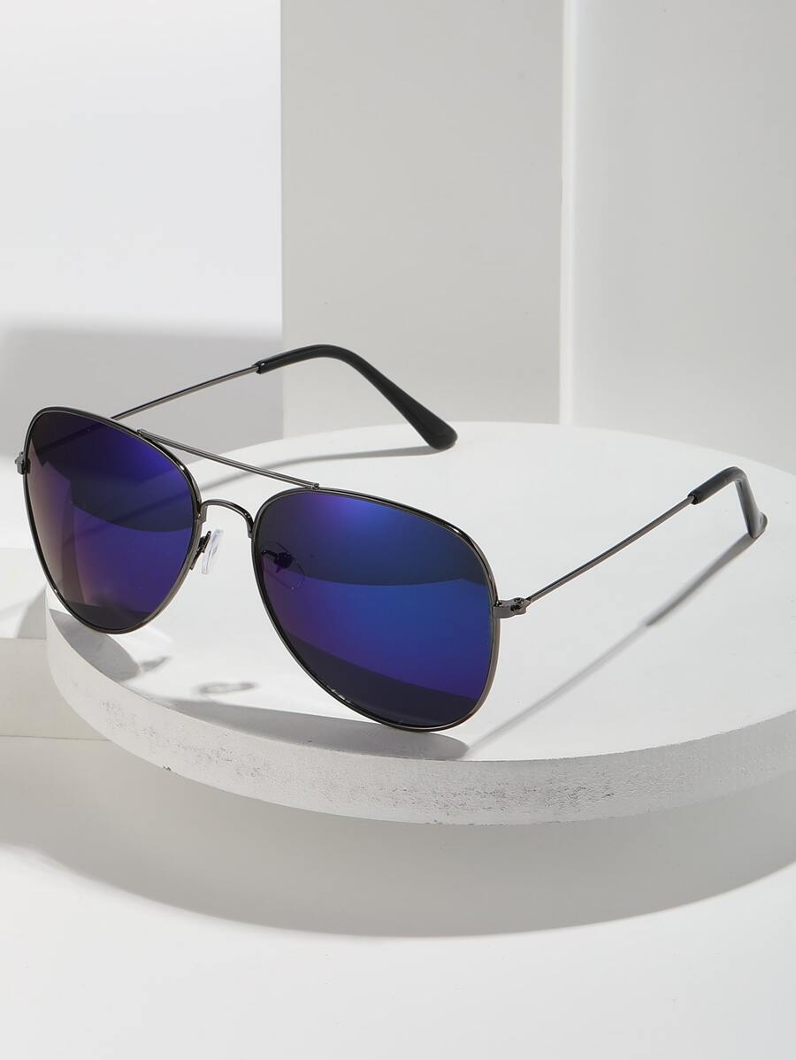 Lunettes de soleil rétro à double pont en métal – Style denim western des années 90