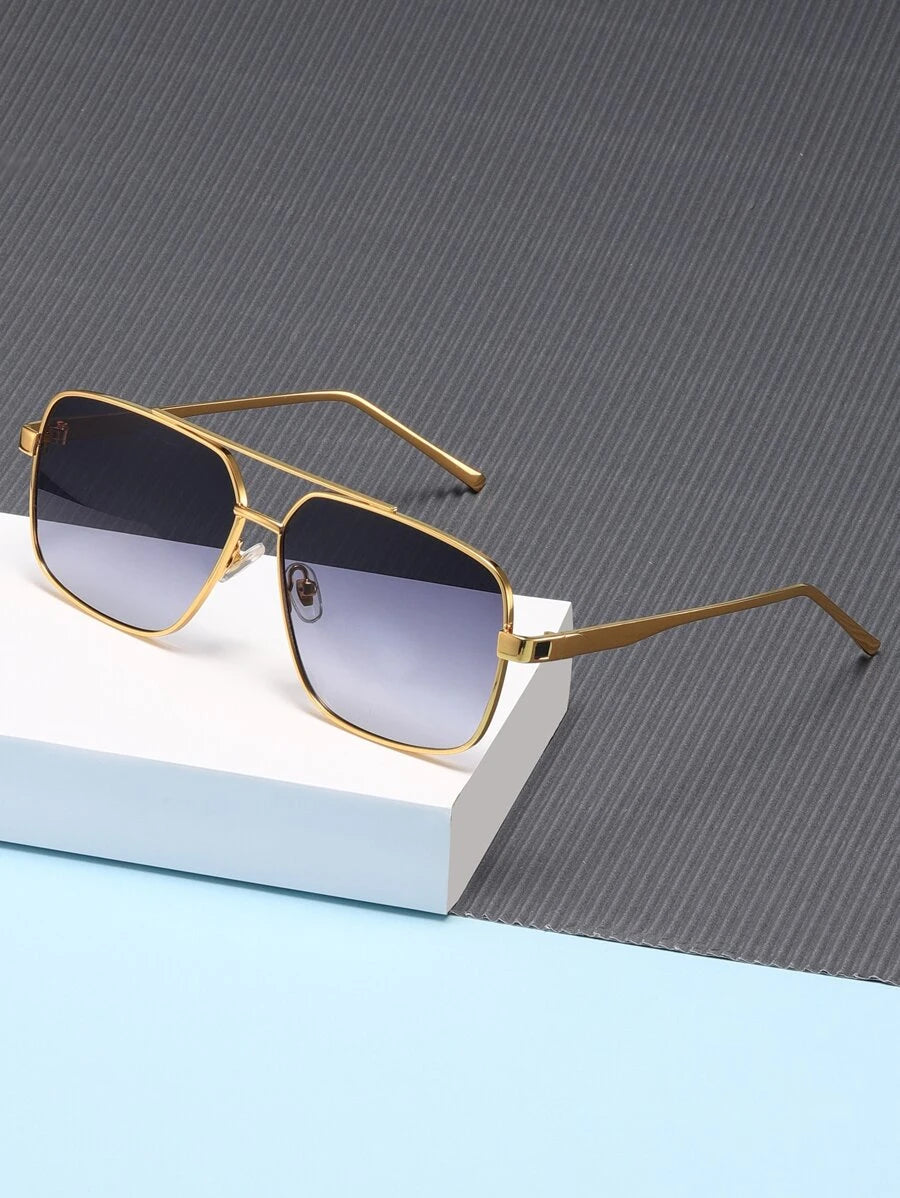 Lunettes de soleil à monture carrée multicolore en métal, style vintage pour homme
