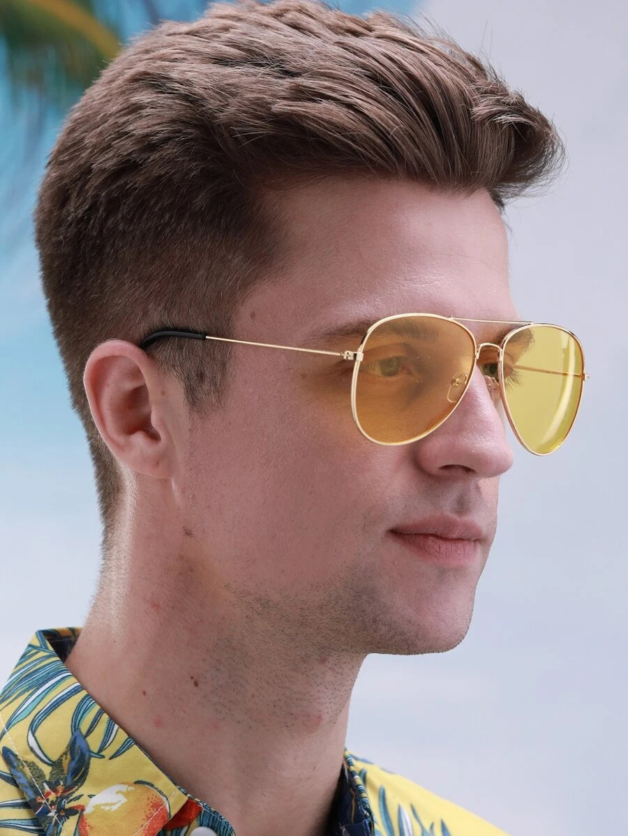 Lunettes de soleil rétro à double pont en métal – Style denim western des années 90