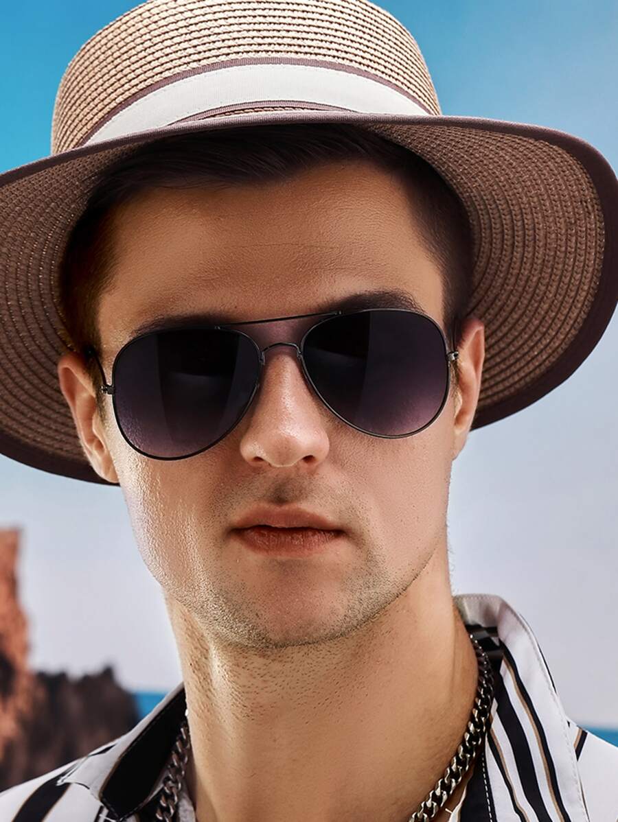 Lunettes de soleil rétro à double pont en métal – Style denim western des années 90