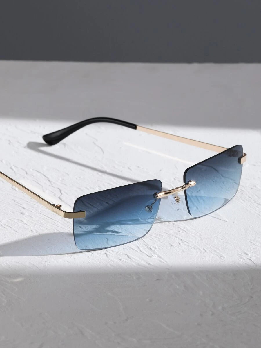 Lunettes de soleil rétro carrées sans monture pour hommes