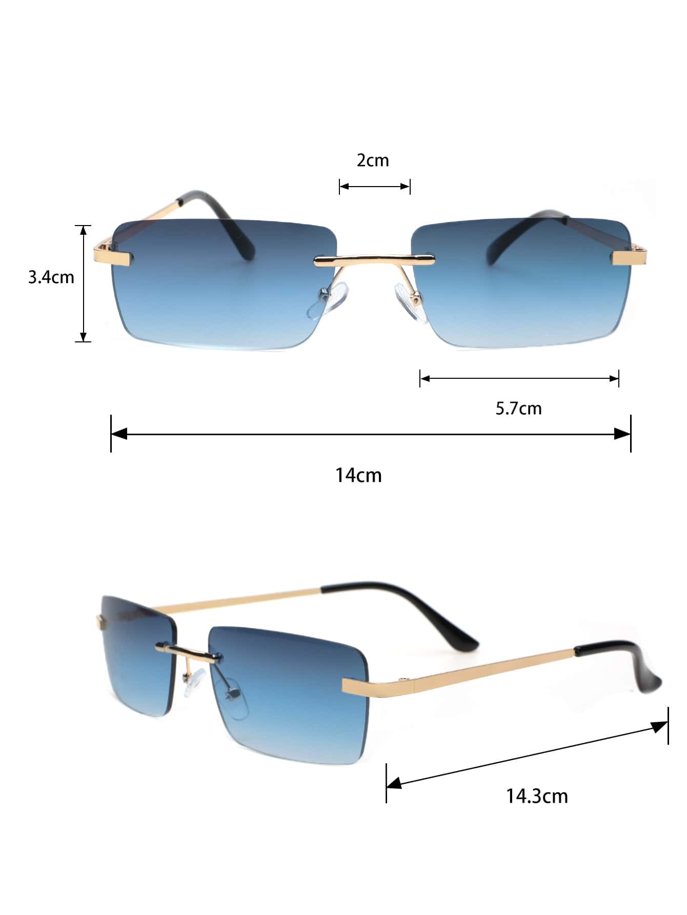 Lunettes de soleil rétro carrées sans monture pour hommes