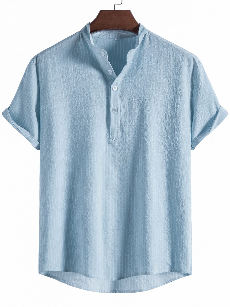 Chemise boutonnée à manches courtes et rayures en lin pour homme
