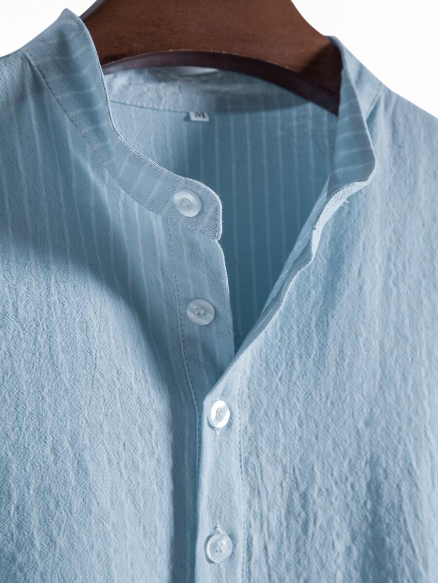 Chemise boutonnée à manches courtes et rayures en lin pour homme
