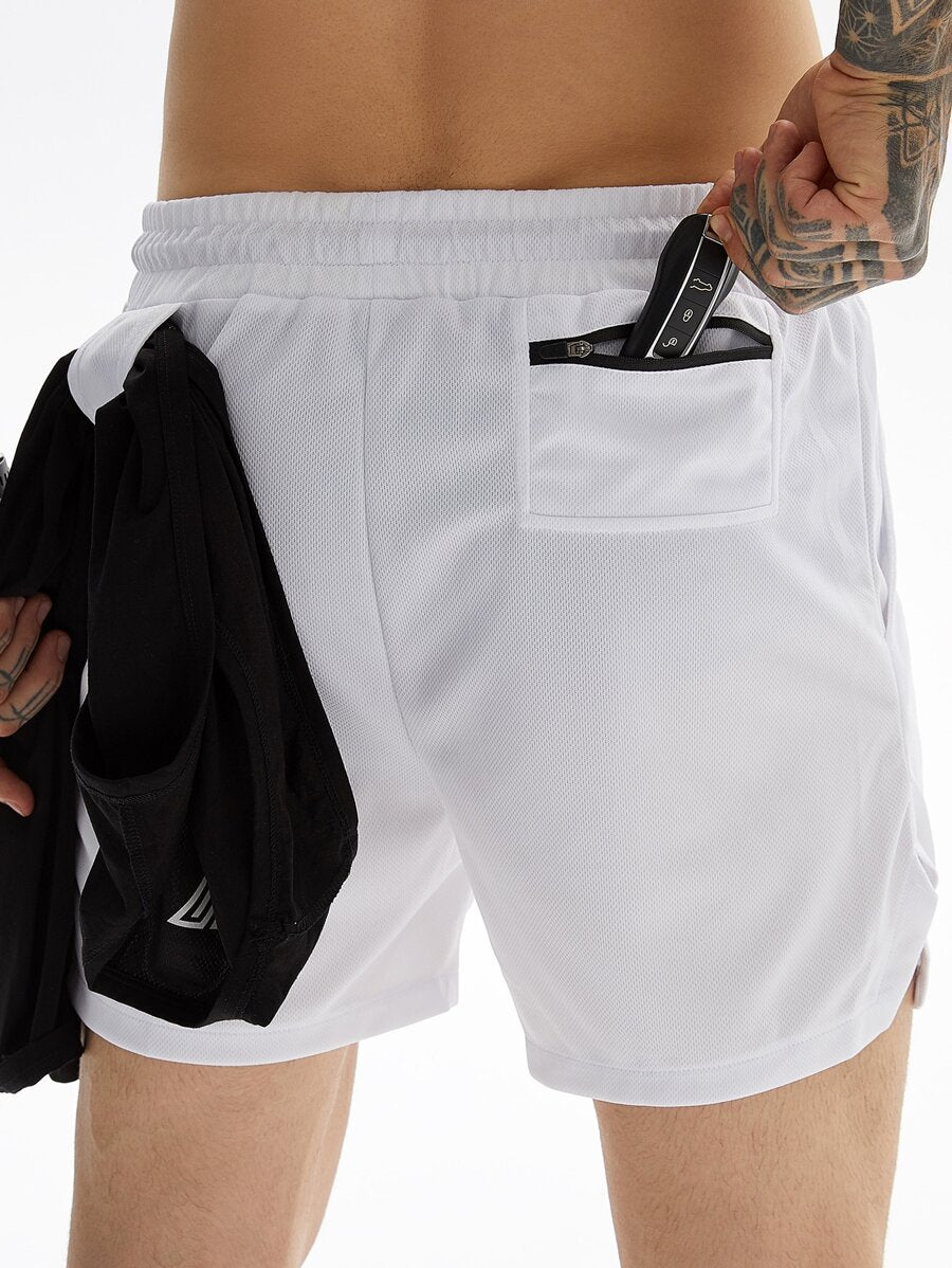 Shorts de sport avec fente, taille élastique et poche pour téléphone pour hommes