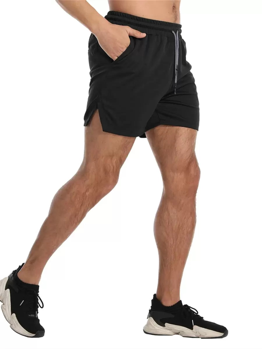 Shorts de sport avec fente, taille élastique et poche pour téléphone pour hommes