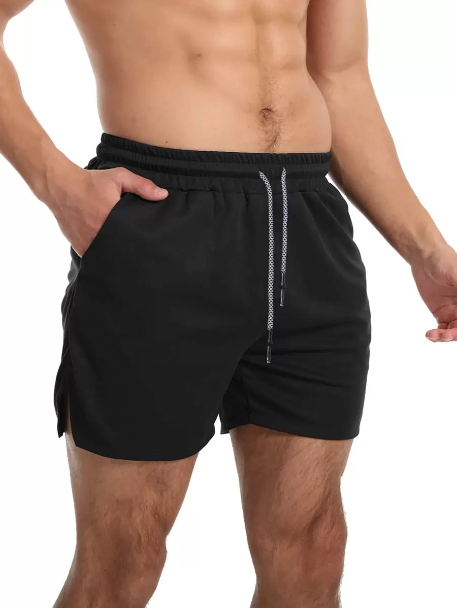 Shorts de sport avec fente, taille élastique et poche pour téléphone pour hommes