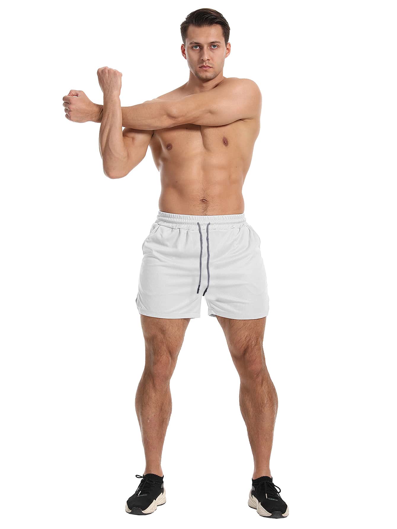 Shorts de sport avec fente, taille élastique et poche pour téléphone pour hommes
