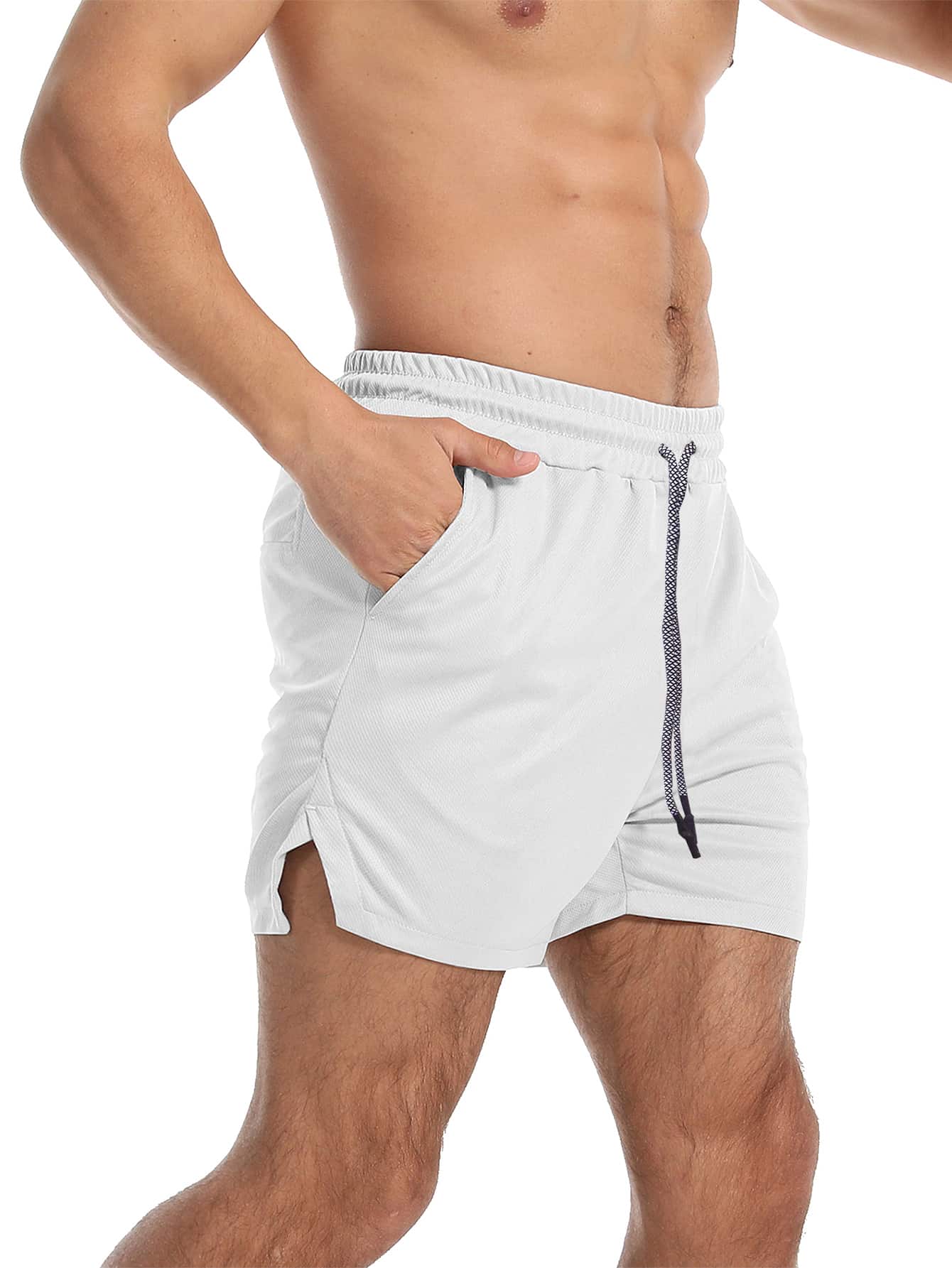 Shorts de sport avec fente, taille élastique et poche pour téléphone pour hommes