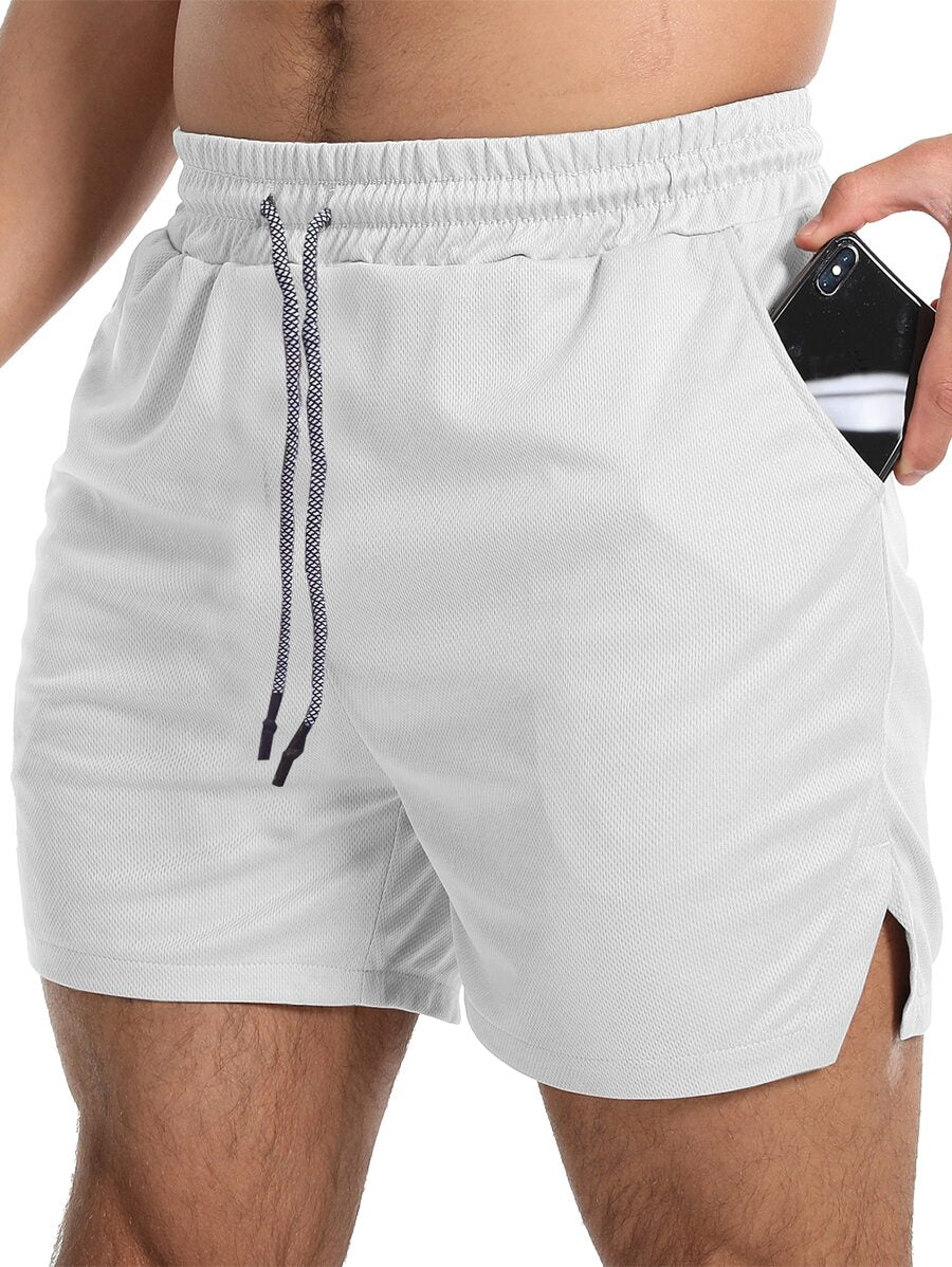 Shorts de sport avec fente, taille élastique et poche pour téléphone pour hommes