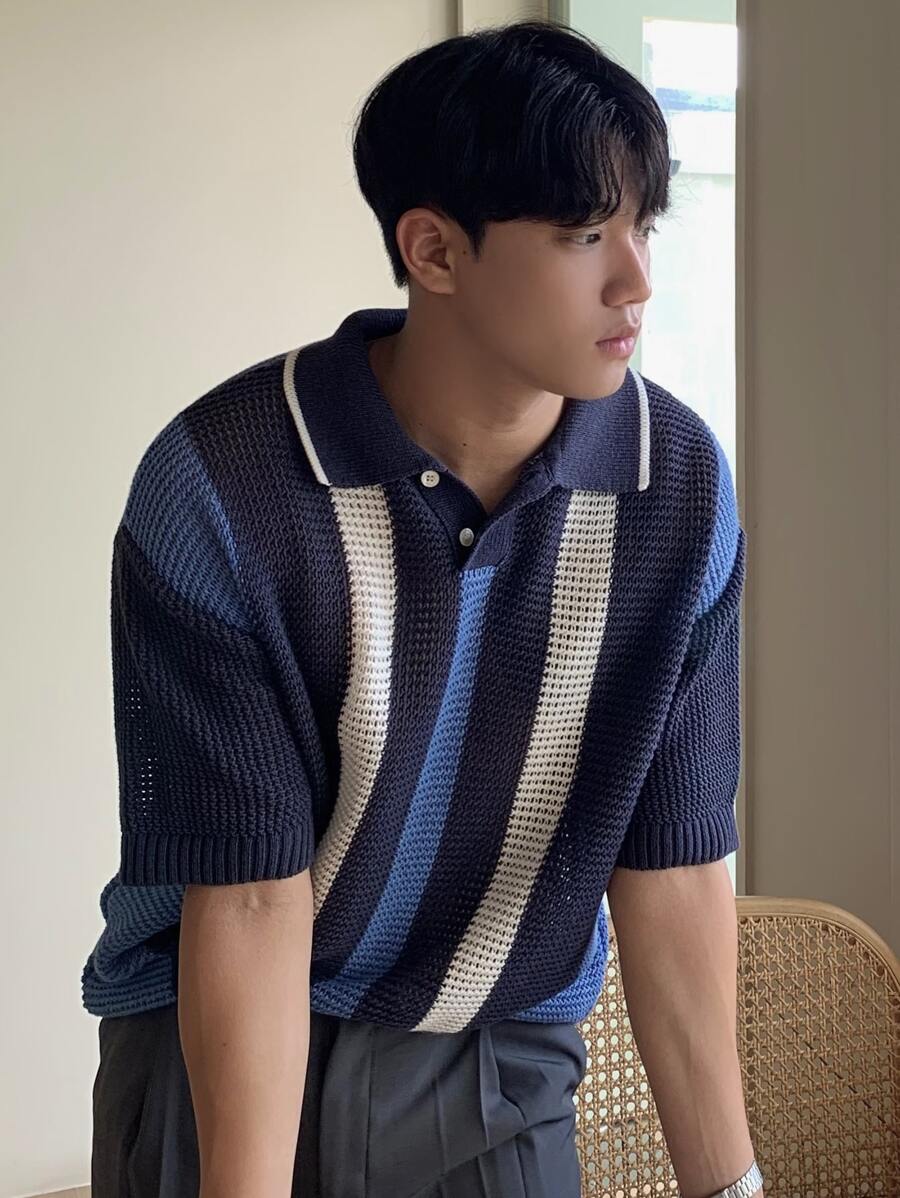 Chemises au crochet homme polo col classique tricoté tendance