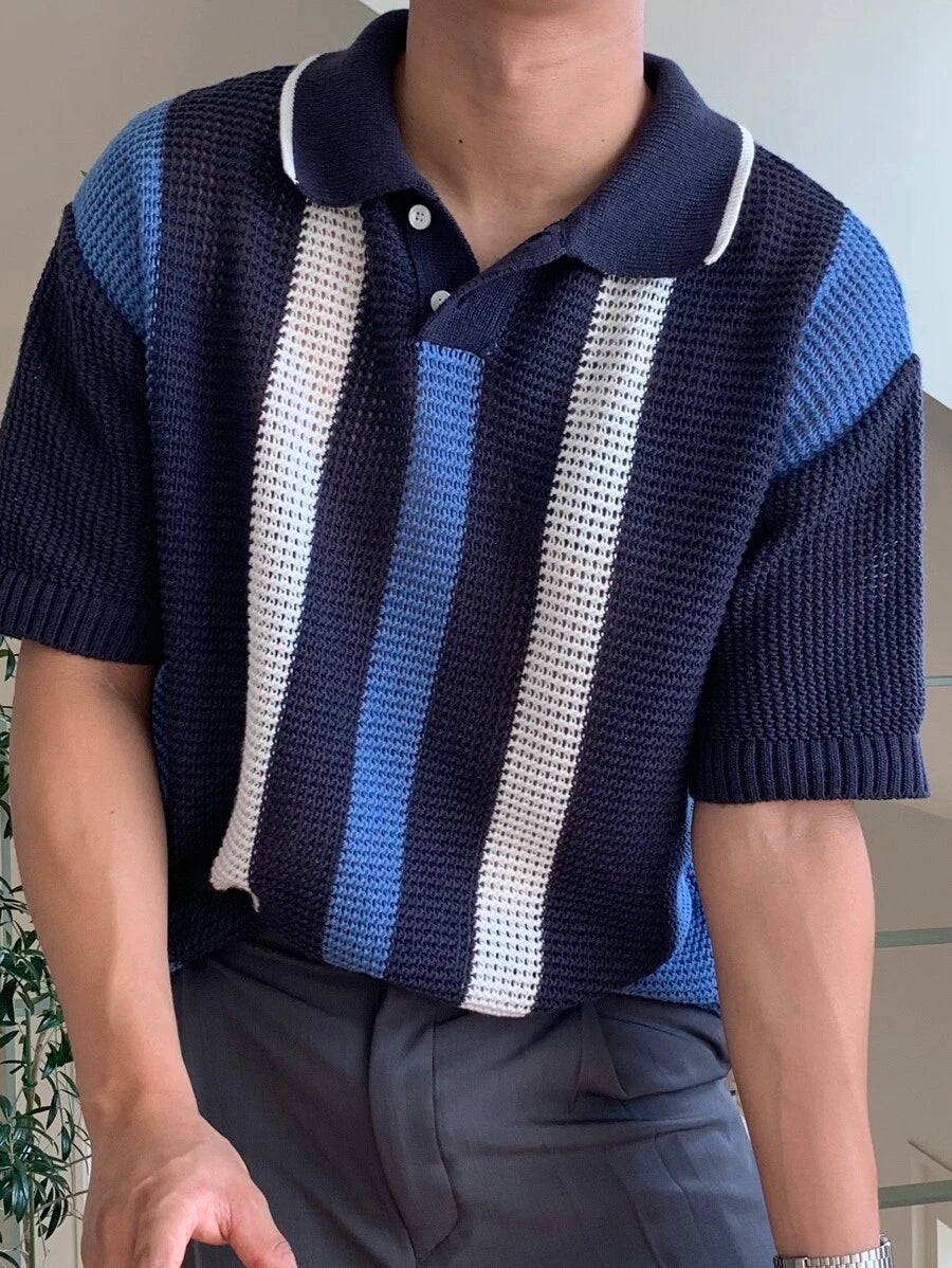 Chemises au crochet homme polo col classique tricoté tendance