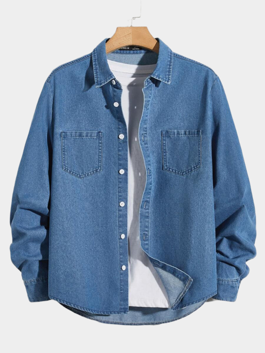 Chemise en jean décontractée à manches longues avec deux poches pour homme