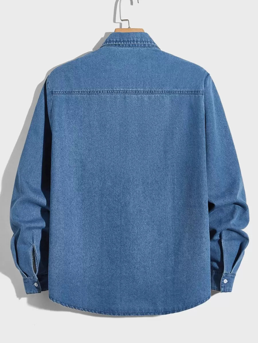 Chemise en jean décontractée à manches longues avec deux poches pour homme