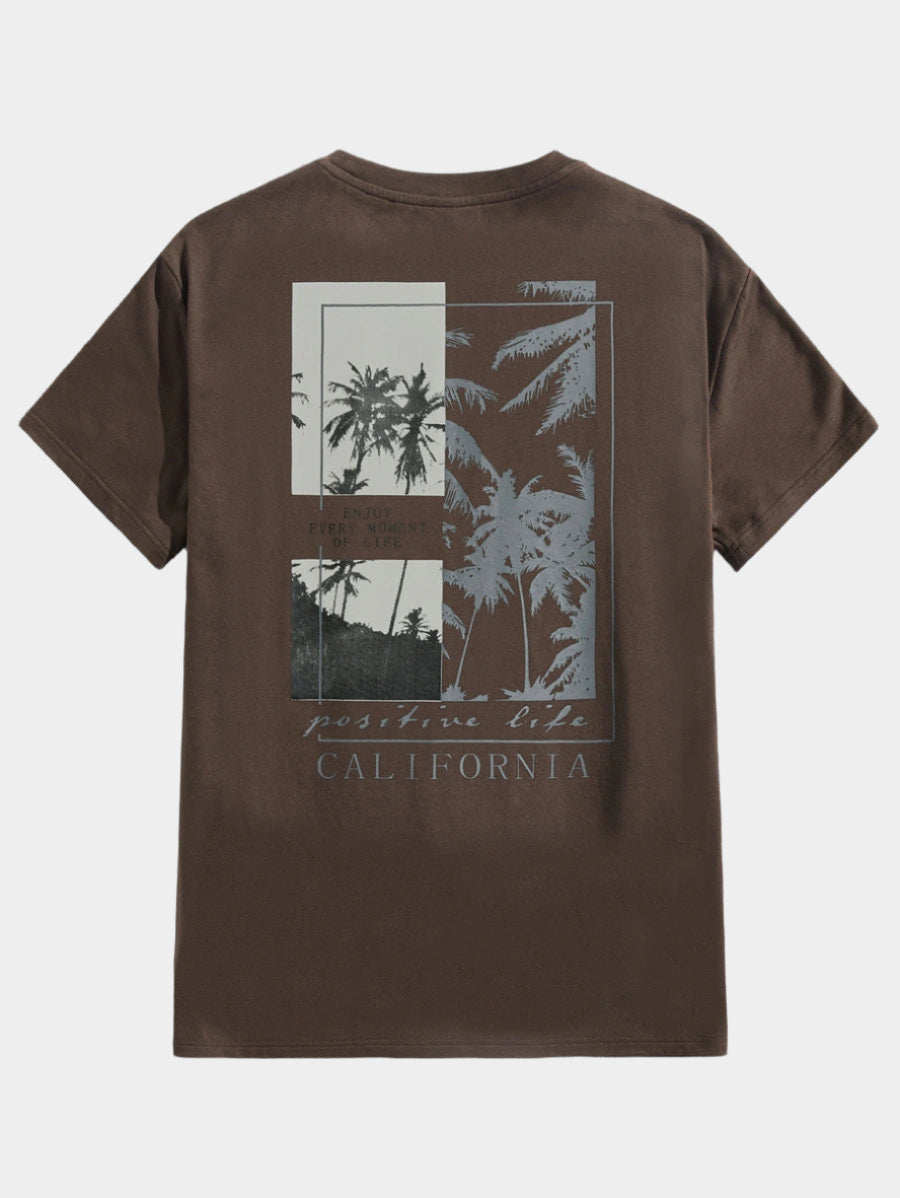 Chemise à col rond imprimée palmier style casual tendance été