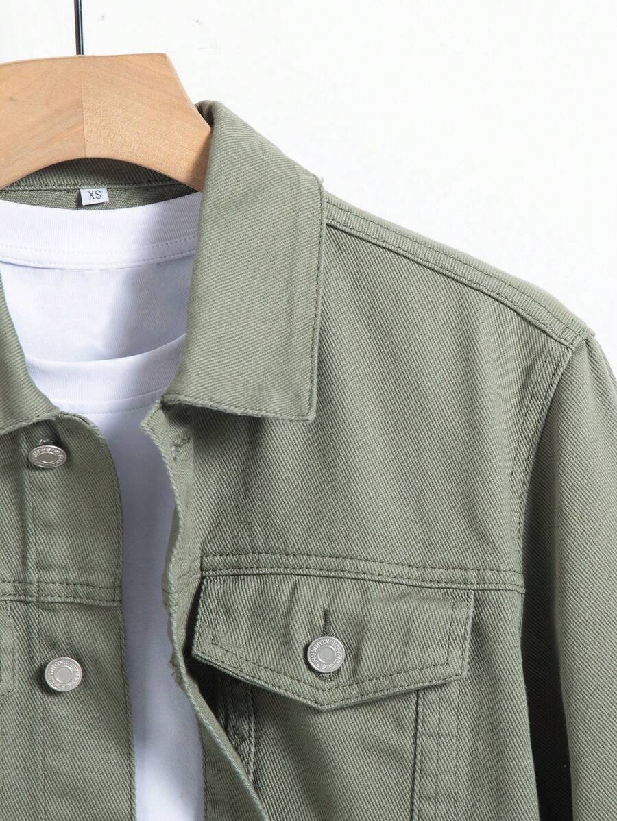 Chemise en jean décontractée unie avec poche à rabat pour homme