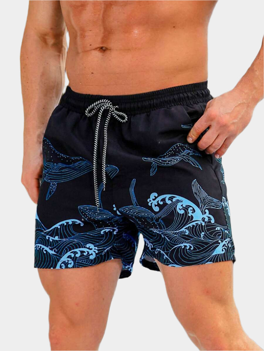Short court imprimé vagues hawaïennes et baleines pour homme