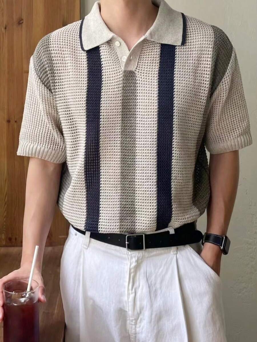 Chemises au crochet homme polo col classique tricoté tendance