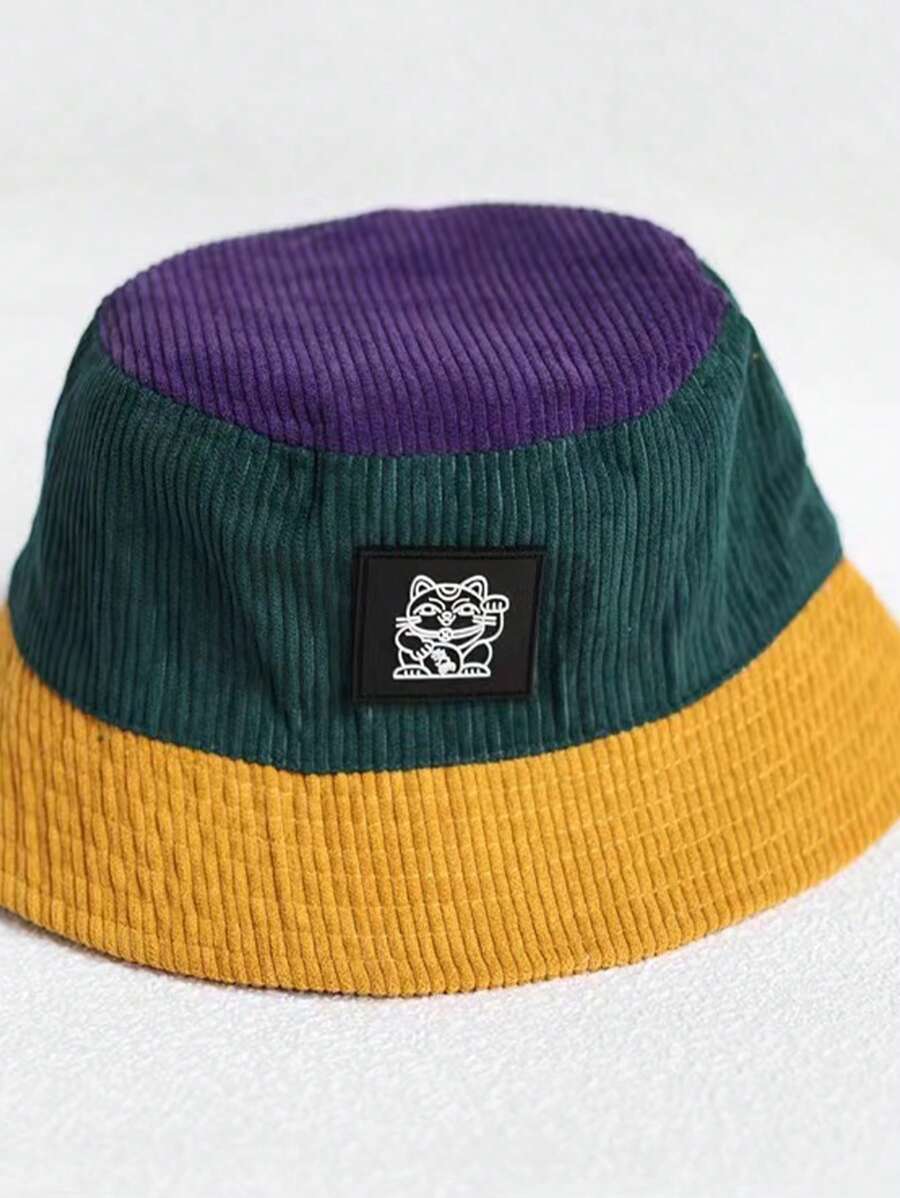 Chapeaux bobs à patchs chat et blocs de couleurs – Vêtements de soleil d'extérieur