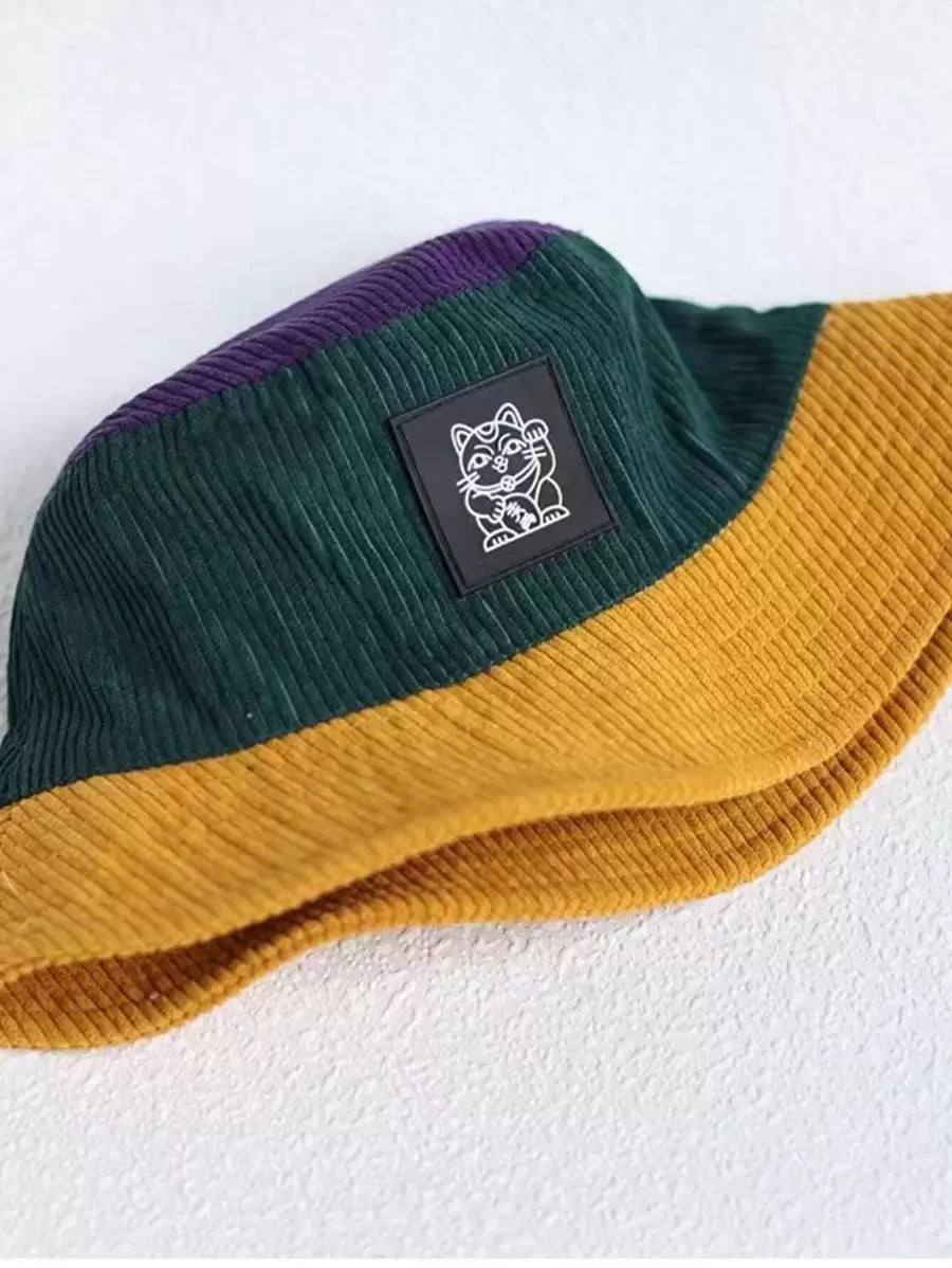 Chapeaux bobs à patchs chat et blocs de couleurs – Vêtements de soleil d'extérieur