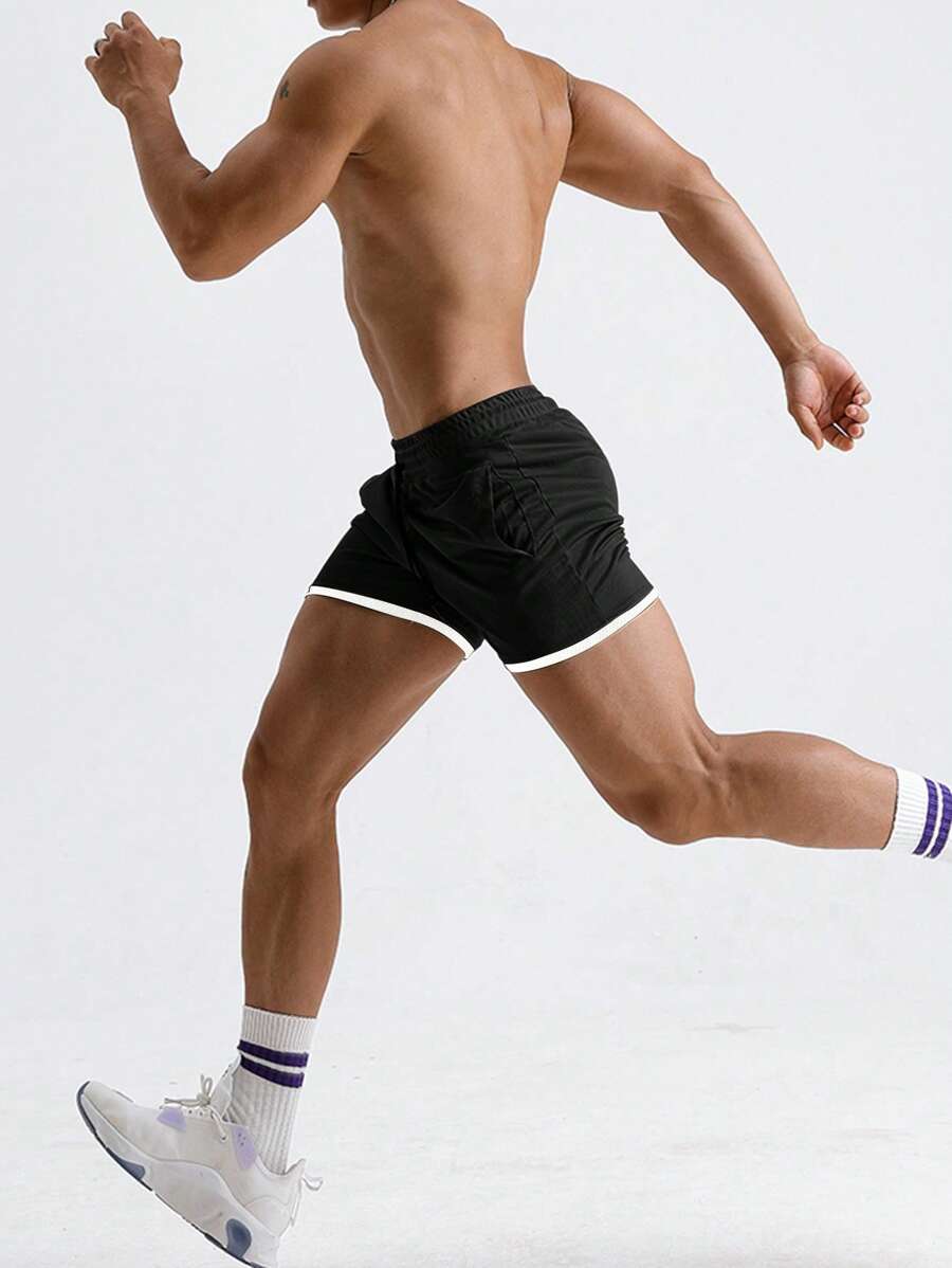 Shorts de sport 2-en-1 avec cordon et détails contrastés tendance pour hommes