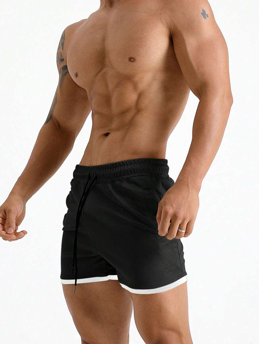 Shorts de sport 2-en-1 avec cordon et détails contrastés tendance pour hommes