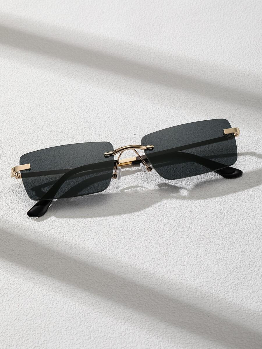 Lunettes de soleil rétro carrées sans monture pour hommes