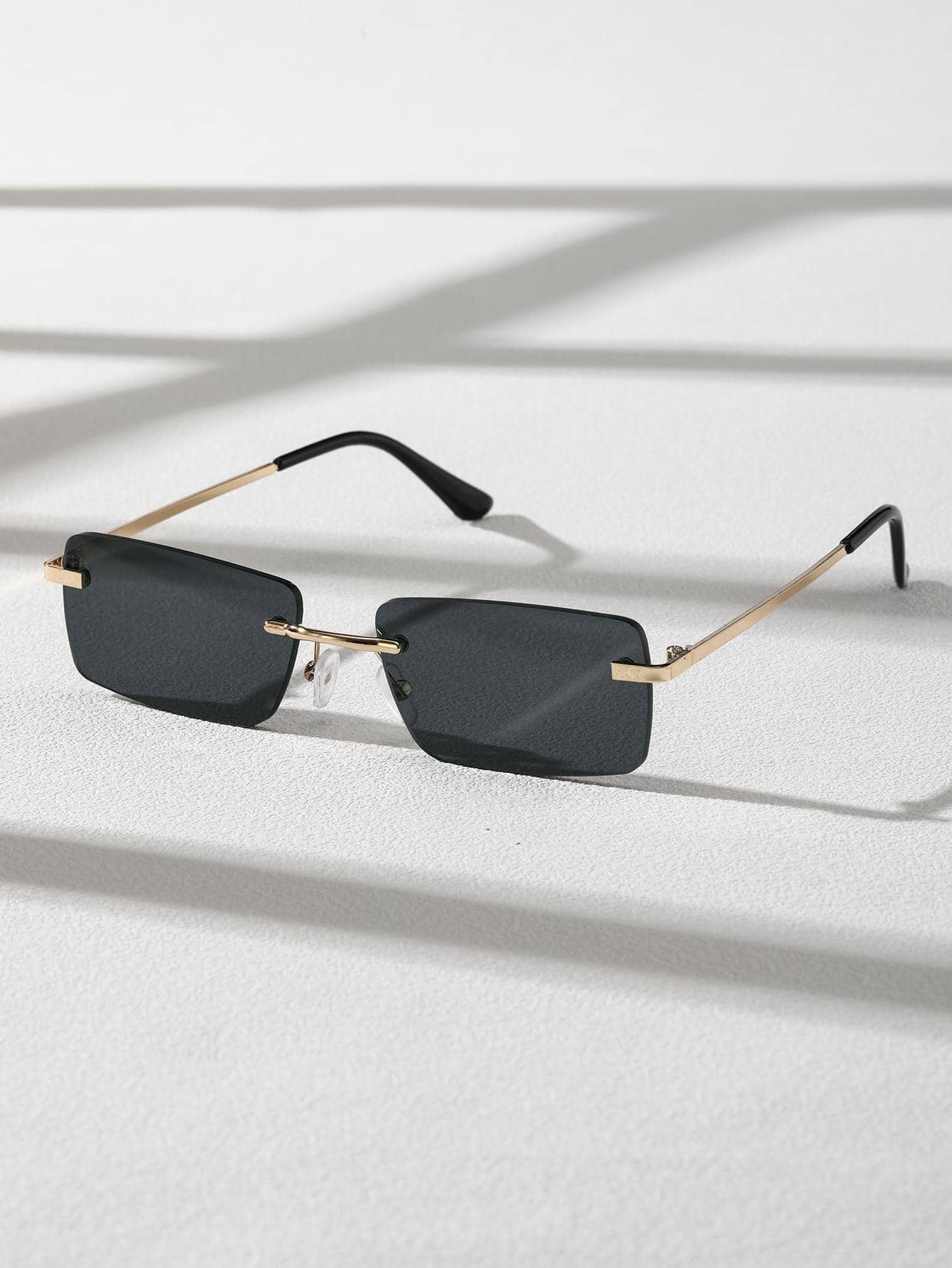Lunettes de soleil rétro carrées sans monture pour hommes